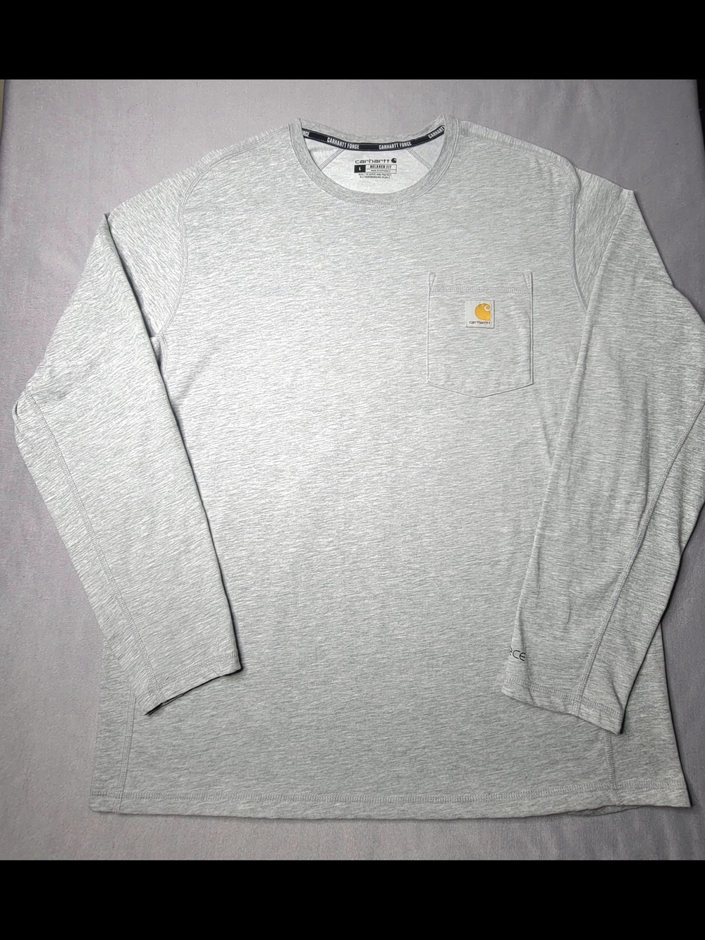Carhartt Men’s Force Relaxed Fit Long Sleeve With Pocket T Shirt Color Grey  L